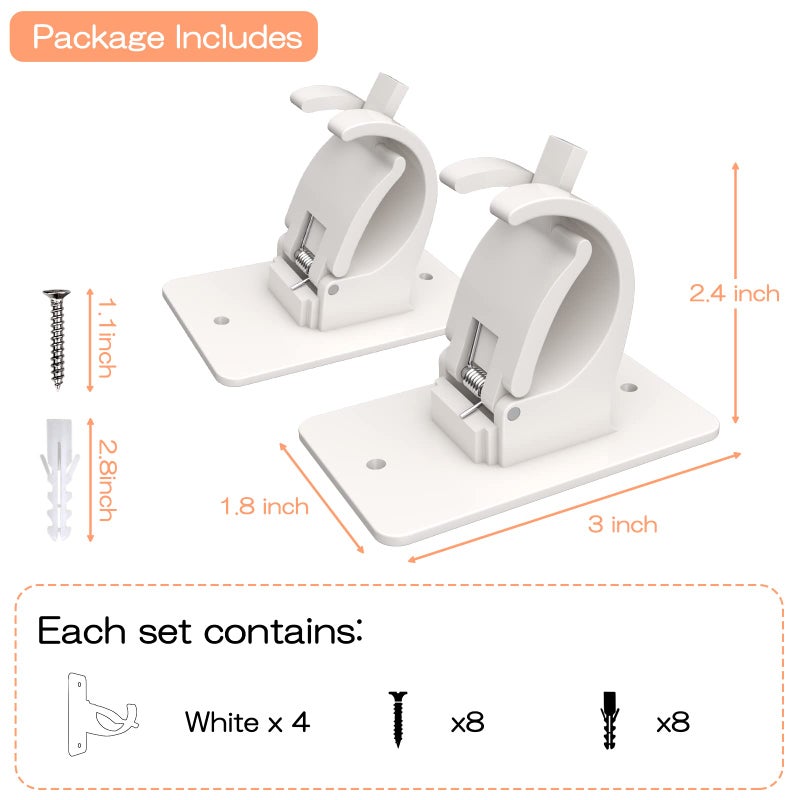 Wabboreq 4PCS No Drill Curtain Rod Brackets  Self-Adhesive Curtain Rods No Drilling  Universal Plastic Nail Free Adjustable Curtain Rod Holders  Curtain Hooks for Rod Less Than 1.57 Inch Diameter (White) - Image 4